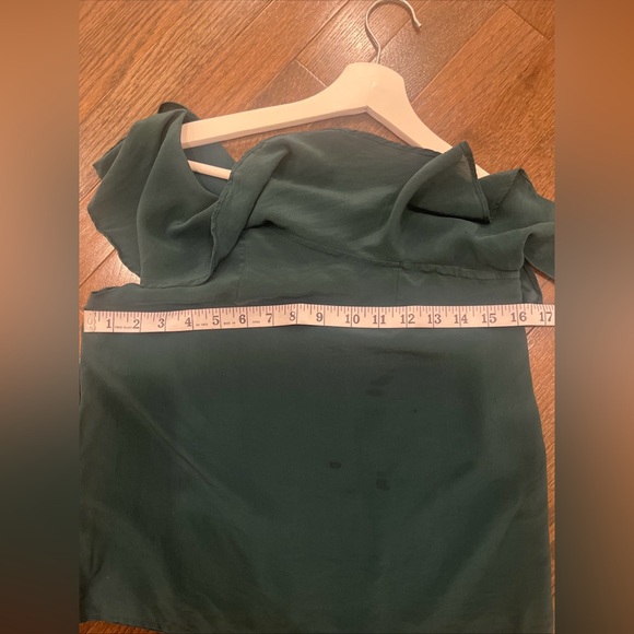 Anthropologie Maeve Green Silk One Shoulder Ruffle Top size 00 - Picture 9 of 9